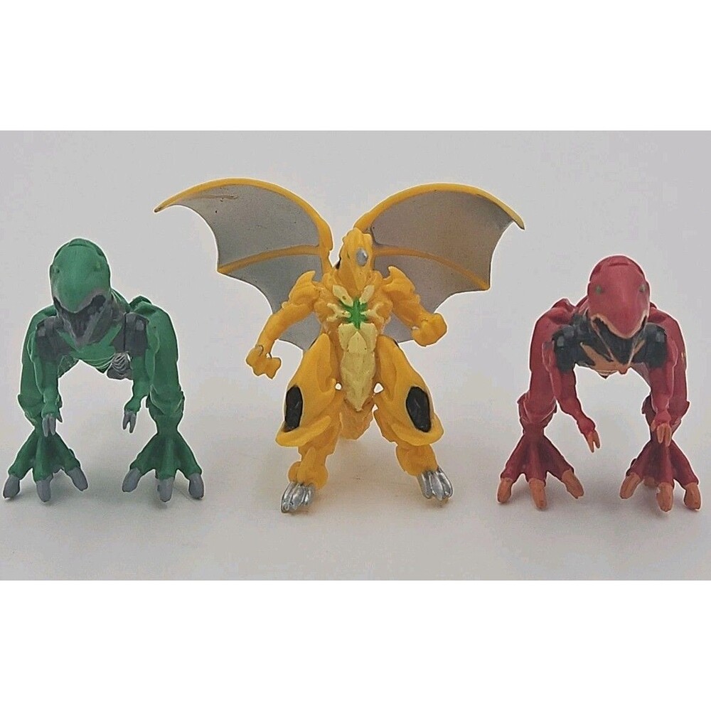 Bakugan Collector Yellow Dragonoid Trox 2" Action Figure Lot Of 3